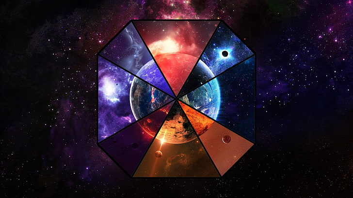 multicolored Earth illustration, planet, space, nebula, Photoshop