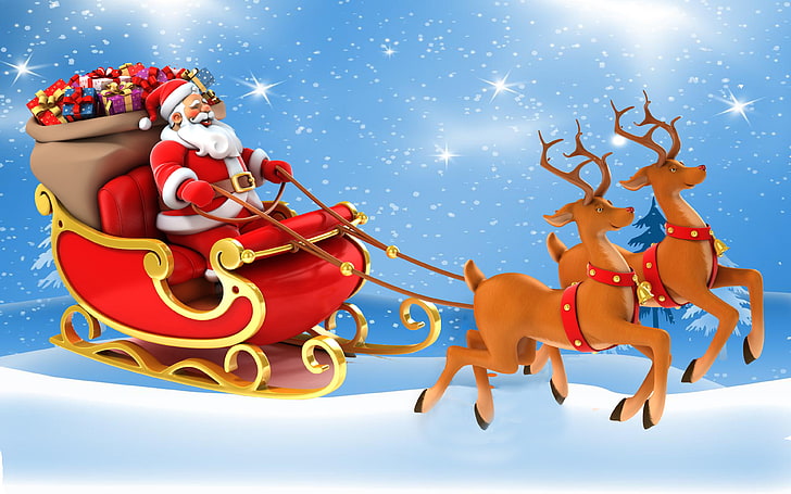 Christmas Postcard Santa Claus In A Sleigh With Gifts Reindeer Desktop Hd Wallpaper For Mobile Phones Tablet And Pc 2560×1600