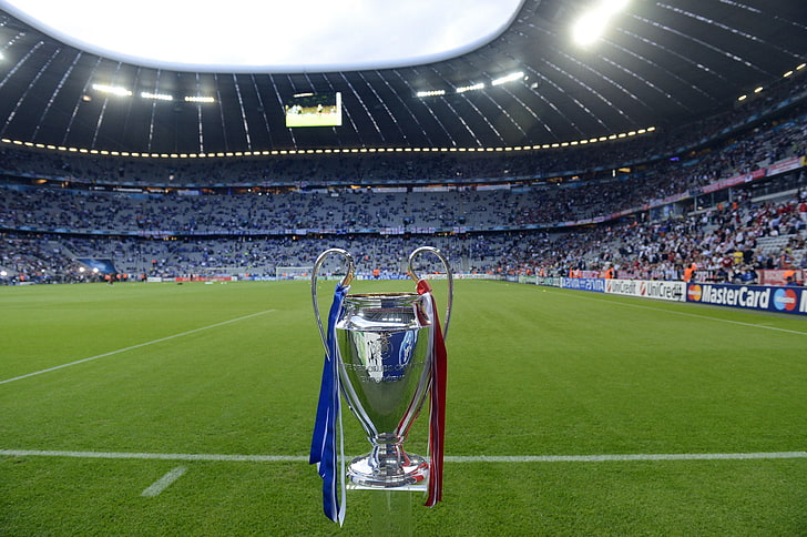 silver-colored Football champion trophy, STADIUM, CHELSEA, FINAL CHAMPIONS LEAGUE 2012, HD wallpaper