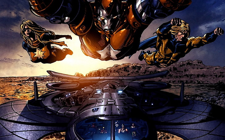 Marvel Iron man and Captain Marvel digital wallpaper, Comics