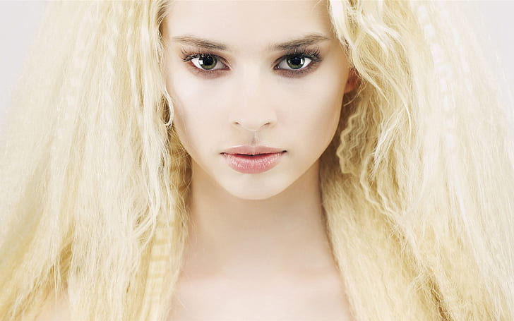 Blonde girl, hair, face, eyes, eyelashes, HD wallpaper