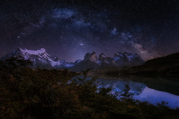 snowy peak, torres del paine national park, Patagonia, lake