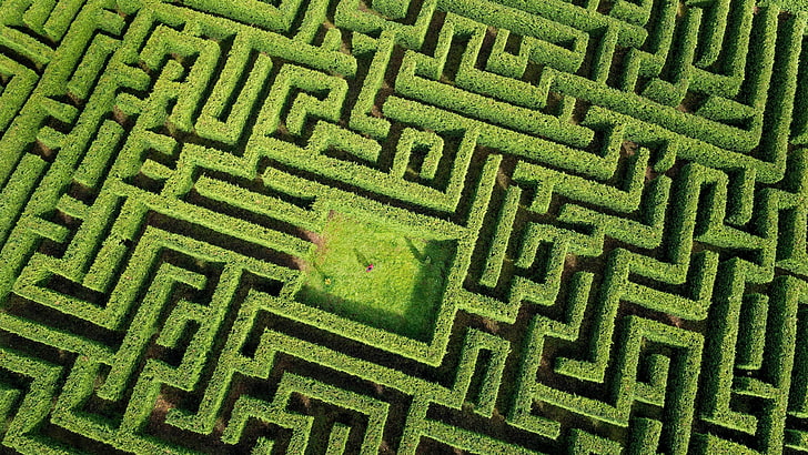 green and white chevron area rug, aerial view, labyrinth, maze, HD wallpaper