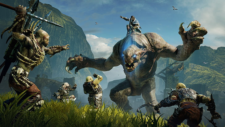group of ogres illustration, Middle-earth: Shadow of Mordor, video games, HD wallpaper