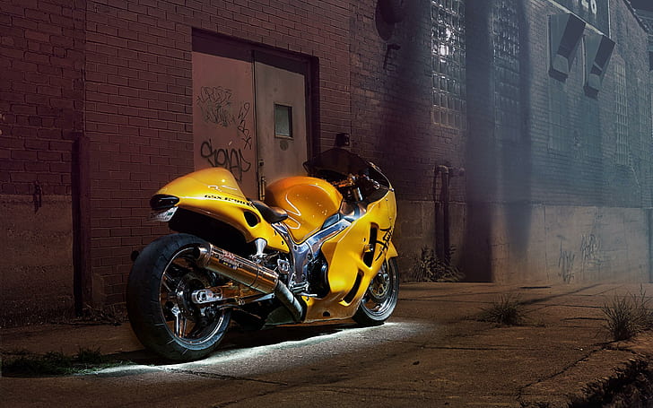 Suzuki GSXR Hayabusa, yellow sports bike, motorcycles, 2560x1600