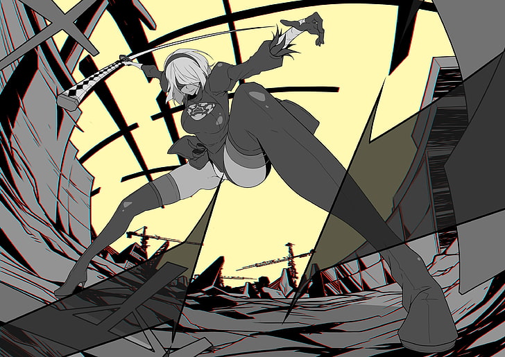 female character illustration, NieR, Nier: Automata, 2B (Nier: Automata), HD wallpaper