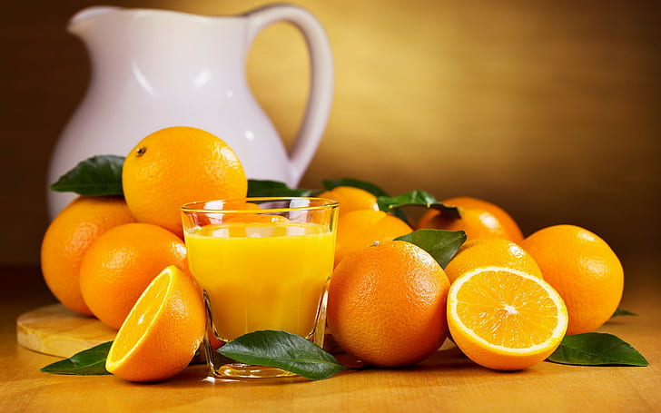 Oranges, orange fruit and juice, citrus, carafe, orange juice, HD wallpaper