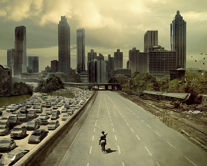 gray high-rise concrete building, The Walking Dead, cityscape, HD wallpaper