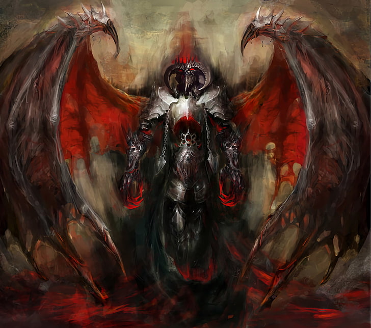 Dark, Angel, Armor, Demon, Horns, Wings