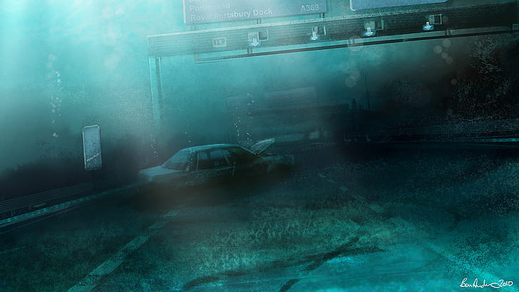 Submerged Underwater Freeway Blue HD, digital/artwork, HD wallpaper