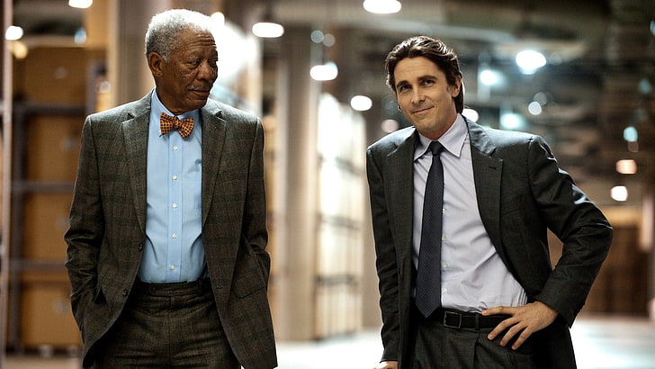 Morgan Freeman and Christian Bale, The Dark Knight Rises, Bruce Wayne, HD wallpaper