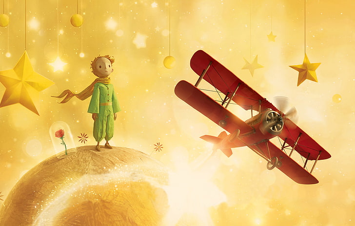 boy between red rose flower and biplane graphic wallpaper, Fantasy, HD wallpaper