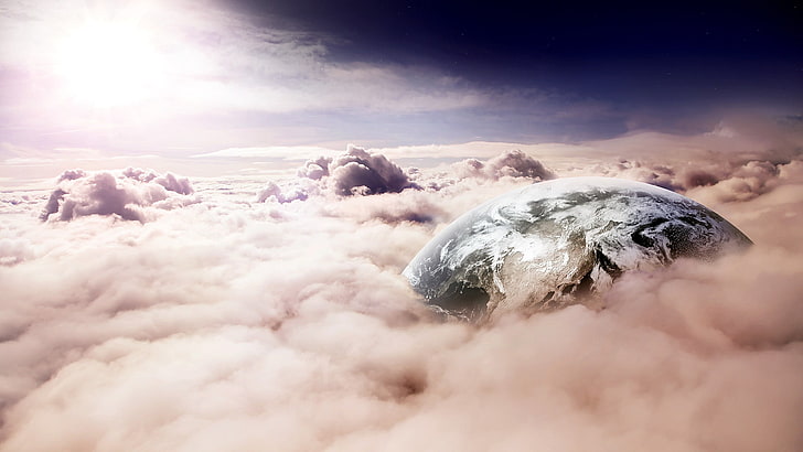 sea of clouds, Earth, sky, planet, digital art, space art, cloud - sky, HD wallpaper