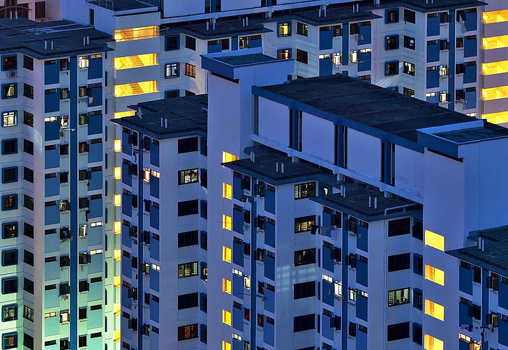 cityscape, building, skyscraper, lights, Singapore, HD wallpaper
