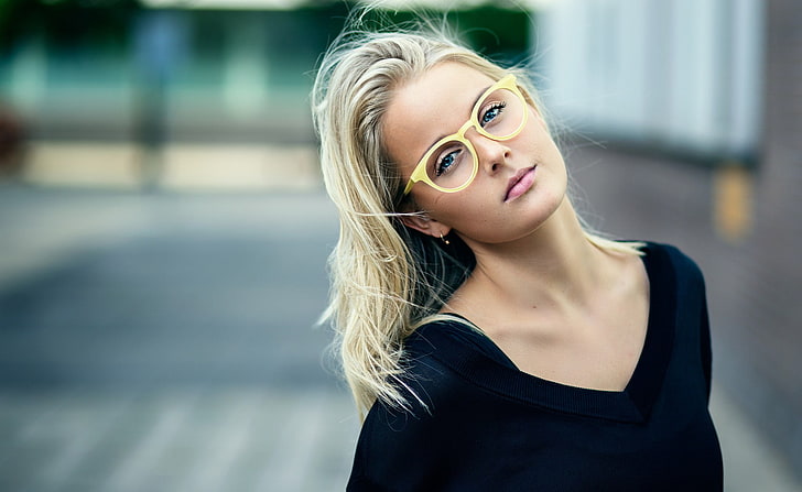 women, blonde, face, portrait, women with glasses, hair, one person