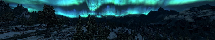 Aurora Borialis, The Elder Scrolls V: Skyrim, multiple display, HD wallpaper