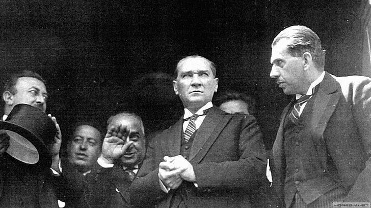 Mustafa Kemal Atatürk, vintage, historic, monochrome, group of people