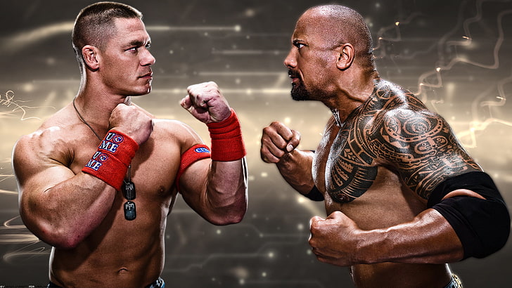 The Rock and John Cena, Dwayne Johnson, WWE, muscular Build, men, HD wallpaper