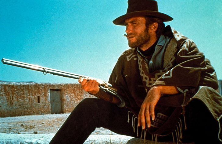 silver and brown shotgun, Movie, For A Few Dollars More, Clint Eastwood