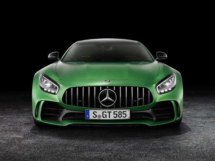green Mercedes-Benz car, Mercedes-AMG GT R, 2018 Cars, Mercedes Benz, HD wallpaper