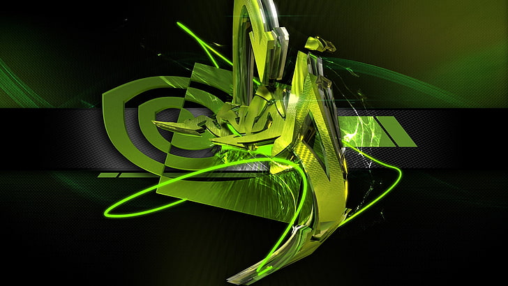 Nvidia GeForce logo, graffiti, green, black, lines, abstract