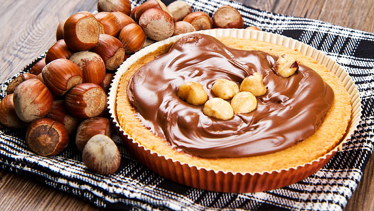 chocolate tar, food, food and drink, sweet food, nut, dessert, HD wallpaper
