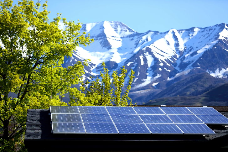 mountains, solar panels, alternative energy, environmental conservation