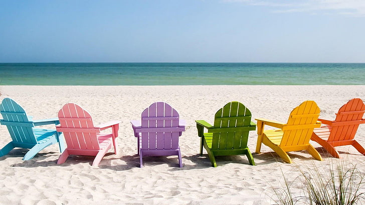 seashore, summer, holiday, sandy, seats, HD wallpaper