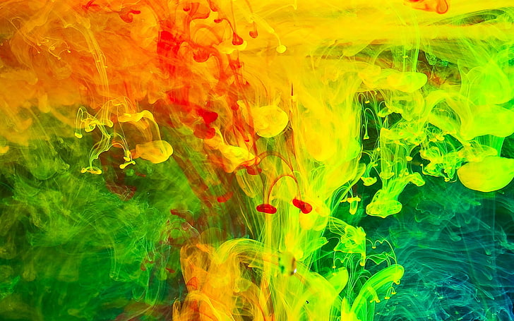 Coloured Smoke, yellow and green painting, Abstract, colorful, HD wallpaper