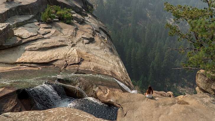 Yosemite Valley, waterfall, rock, nature, landscape, looking into the distance