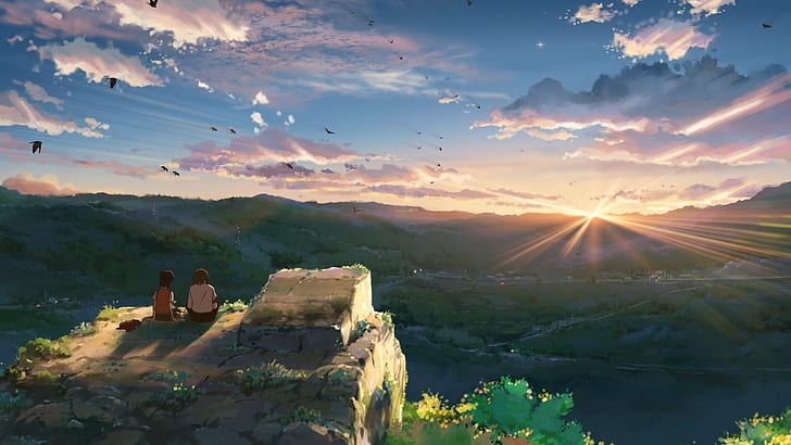 anime, Hoshi Wo Ou Kodomo, sunset, HD wallpaper