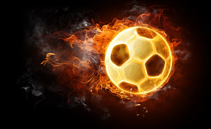 Football, soccer ball with fire wallpaper, Elements, Sports/Football, HD wallpaper