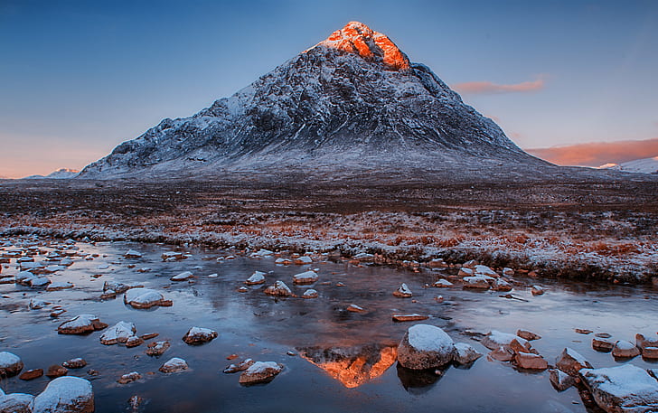 in distance photo of gray mountain, Fire, Peak, Buachaille Etive Mor