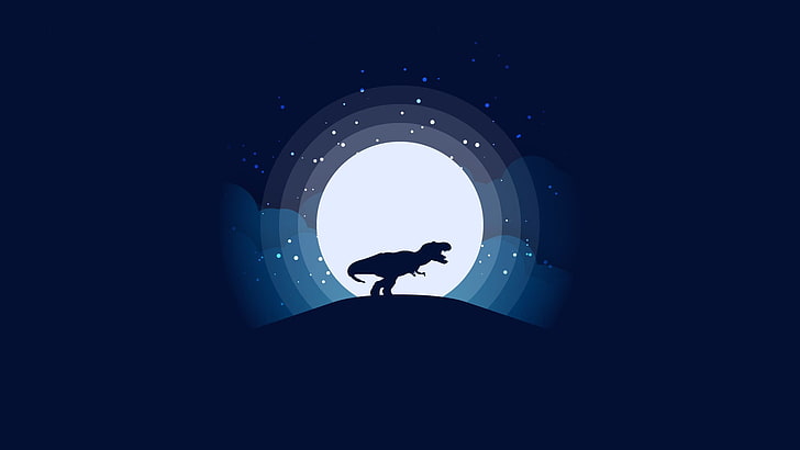 silhouette of T-Rex digital wallpaper, dinosaurs, Luna, simple background, HD wallpaper