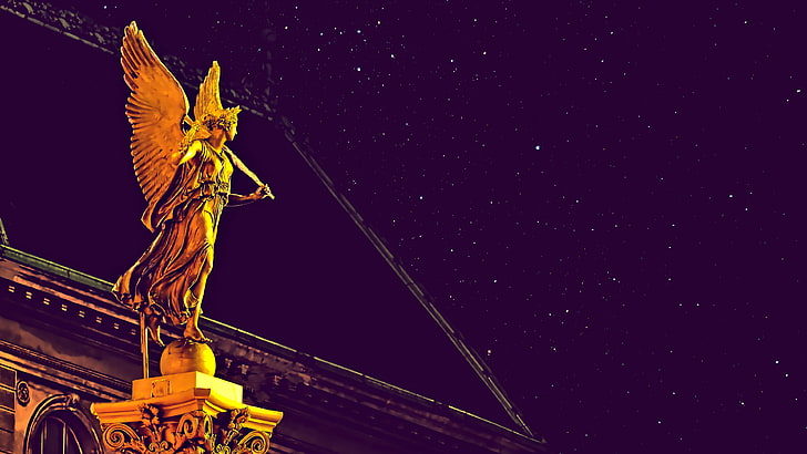 angel statue, Photoshop, night, architecture, sculpture, low angle view