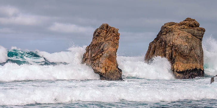 coast, rock, waves, sea, nature, HD wallpaper