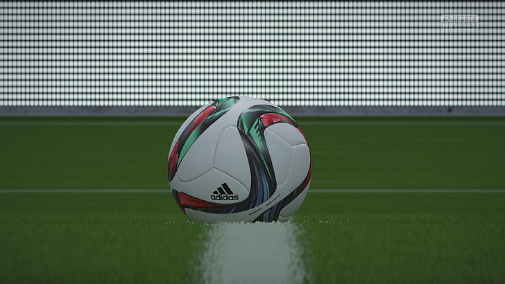 white, green, and red adidas soccer ball, footballers, video games