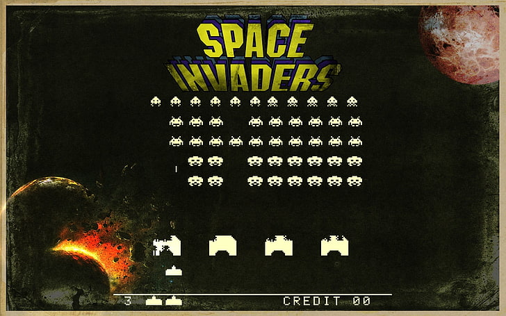 Space Invaders game poster, video games, retro games, digital art, HD wallpaper