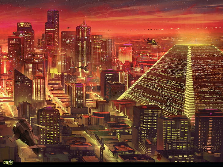 action, cities, city, cyberpunk, fantasy, fighting, futuristic, HD wallpaper