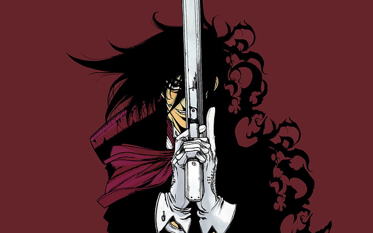 male animation character, Hellsing, Alucard, pistol, vampires