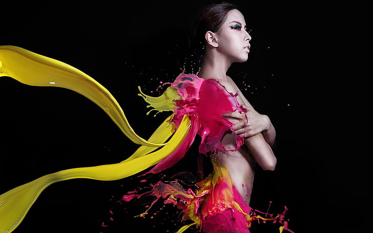 Creative pictures, girl, colorful paint, style, woman splattered with paint image, HD wallpaper