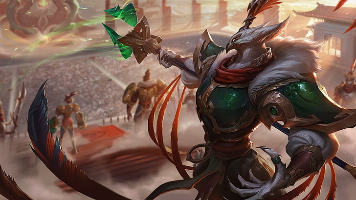 rooster wearing armor and holding spear digital wallpaper, Summoner's Rift