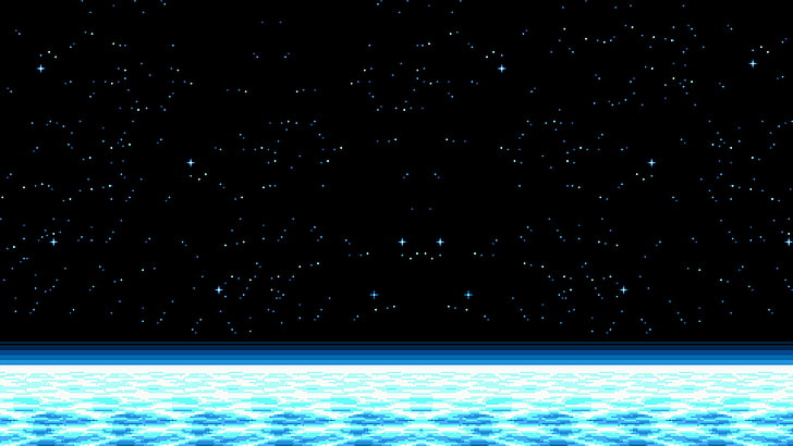 cluster of stars, space, pixel art, horizon, pixels, night, star - space, HD wallpaper