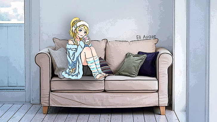 couch, Ayase Eli, representation, seat, indoors, art and craft, HD wallpaper