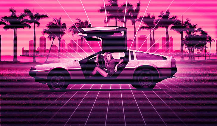 Artistic, Retro Wave, Amber Heard, Car, DeLorean, Hotline Miami, HD wallpaper