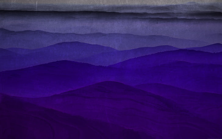 purple mountain painting, minimalism, mountains, dark, watercolor, HD wallpaper