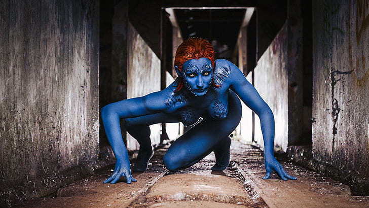Mistique - X-Men, mystique from x-men, blue, bodypaiting, flash, HD wallpaper