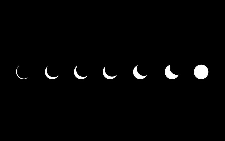 eclipse illustration, minimalism, artwork, black background, white, HD wallpaper