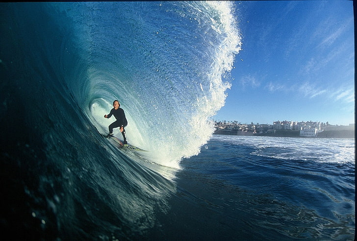 sea, surfing, men, waves, surfers, water, sport, aquatic sport, HD wallpaper