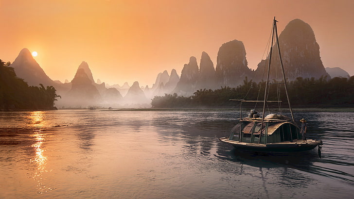 Lijiang River In The South Of The Village Xingping Near The Guilin In China Desktop Hd Wallpaper For Pc Tablet And Mobile 3840×2160